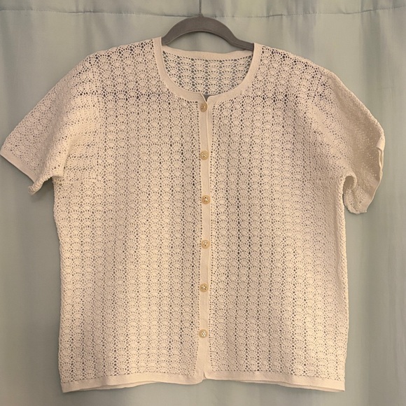 Tops - Women’s Handmade Crochet Short Sleeve Knit Cardigan cottage core grandma core